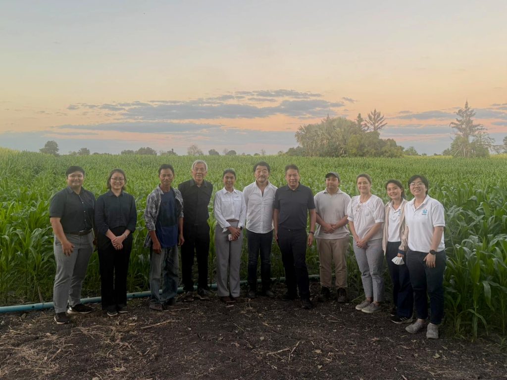 Jennifer Kushner, director of global and industry partnerships for UW–Madison’s College of Agricultural and Life Sciences, third from right, visits a Wondermilk farm with Thai partners, by invitation of CEO Charles Shao, center. Silage quality for dairy cows is one area of focus for the international research and technical assistance partnership.