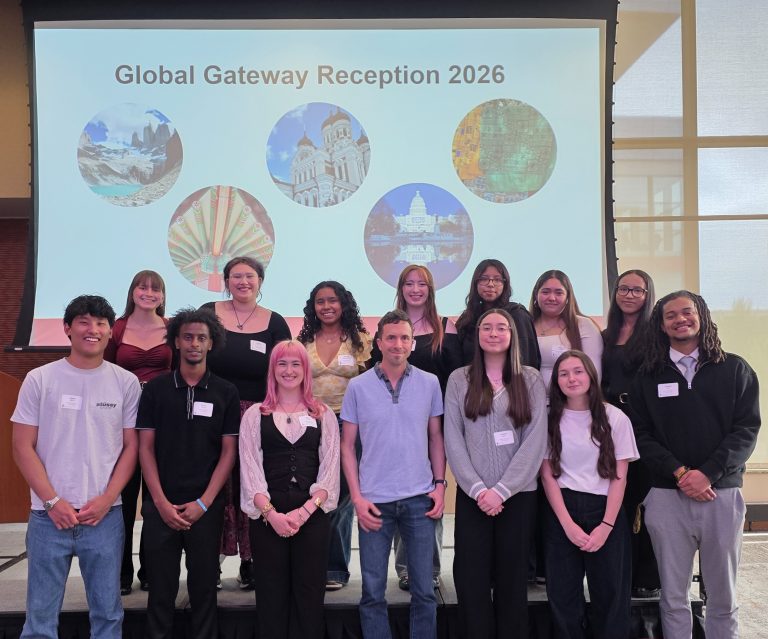 Professor David Fields stands with a group of students participating in the Global Gateway Program
